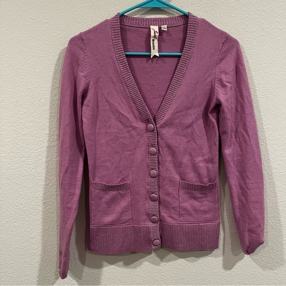 Jack: BB Dakota purple with sparkle accent button front cardigan size xsmall